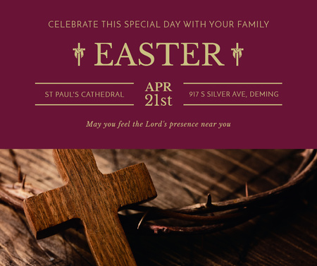 Easter Greeting with Vintage Christian Cross Facebook Design Template