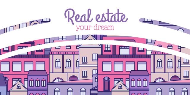 Real Estate Ad with Town in pink Image Design Template