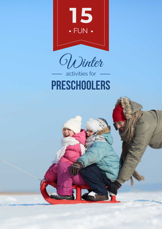 Father with kids having fun in winter Poster Modelo de Design