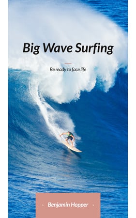 Ontwerpsjabloon van Book Cover van Surfer Riding Big Wave in Blue