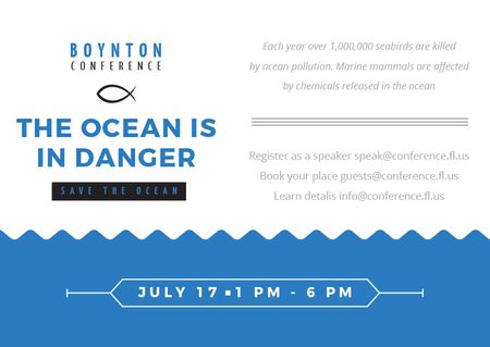Ecology Conference Invitation with blue Sea Waves Postcard Tasarım Şablonu