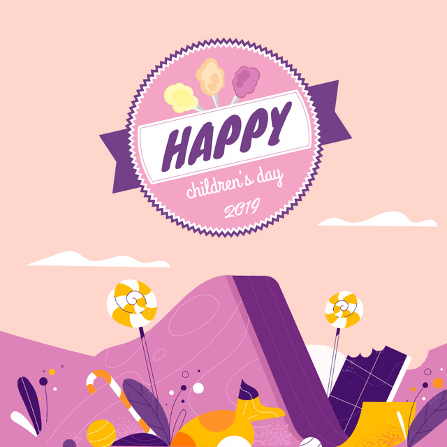 Happy kid on a slide on Children's Day Animated Post Design Template