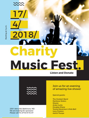 Charity Music Fest Invitation Crowd at Concert Poster US tervezősablon