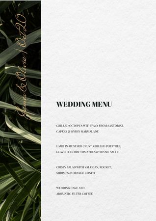 Wedding Meal list on Leaves pattern Menu Tasarım Şablonu