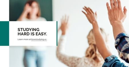 Studying Quote Students Rising Their Hands Facebook AD Design Template