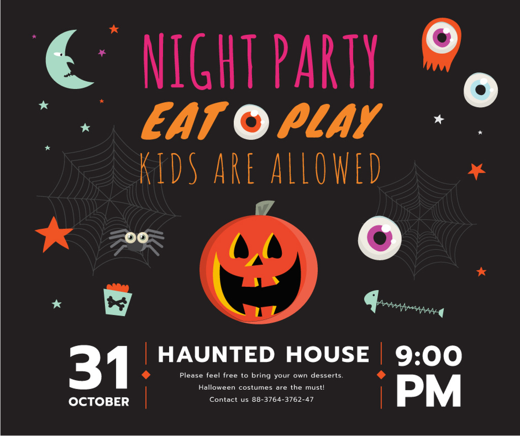 Designvorlage Halloween party invitation with Pumpkin für Facebook