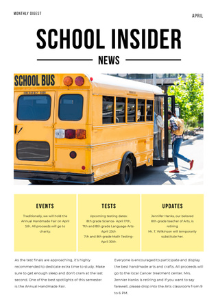 School News with Pupils on School Bus Newsletter Modelo de Design