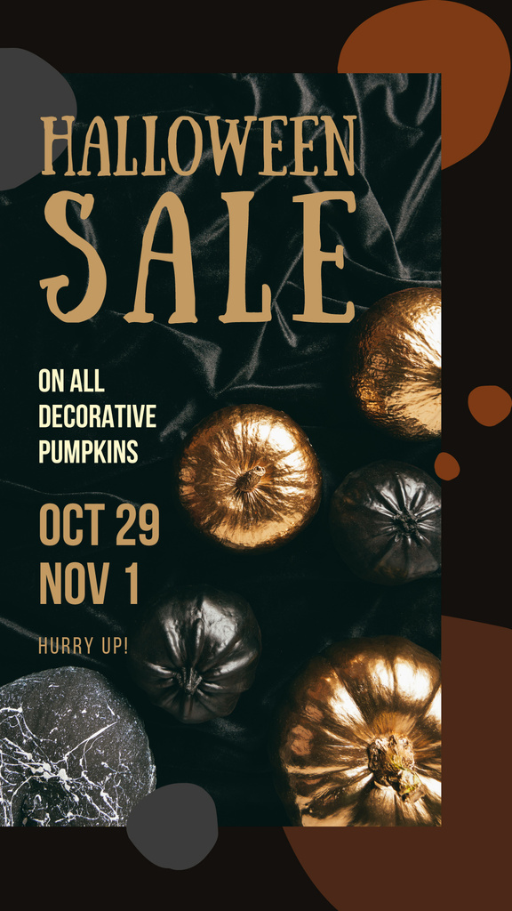 Designvorlage Halloween Sale Decorative Pumpkins in Golden für Instagram Story