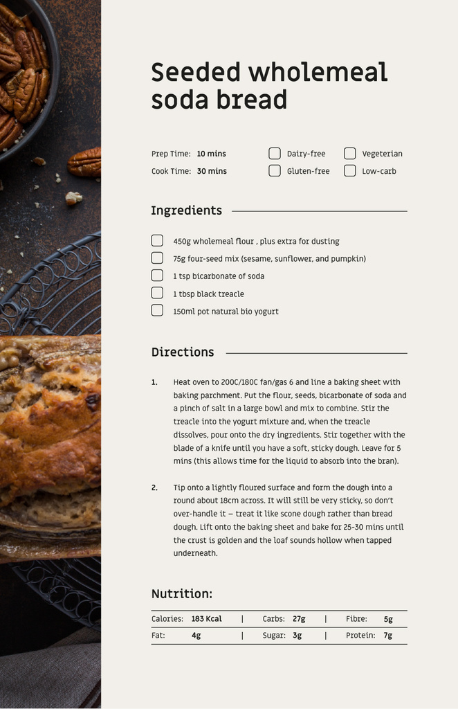 Seeded Wholemeal Soda Bread Recipe Card – шаблон для дизайну