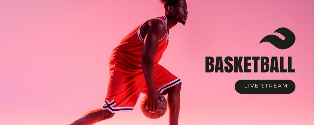 Basketball Stream Ad with Player on Pink Twitch Profile Bannerデザインテンプレート