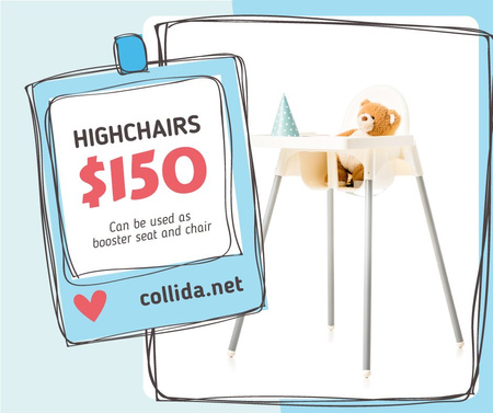Kids' Highchair with Teddy Bear  Facebook Design Template