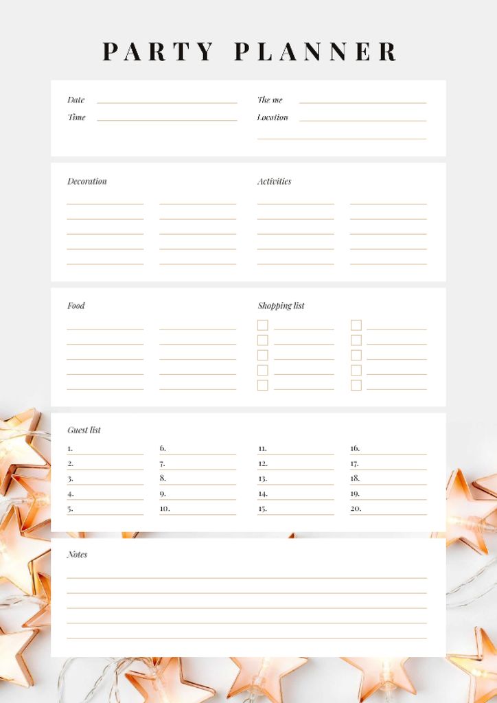 Party Planner with Festive Stars Schedule Planner Design Template