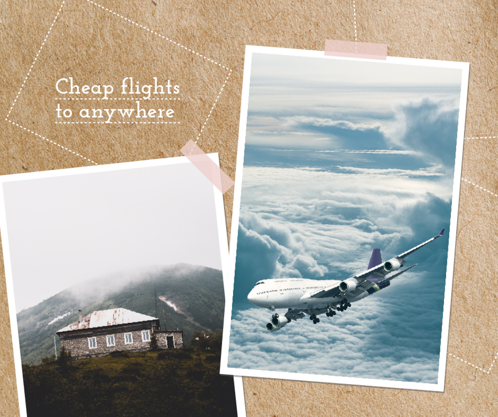 Plane flying to cabin in Mountains Facebook Design Template