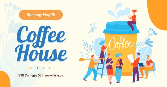 Template di design Coffee House Ad People Assembling Giant Cup Facebook AD