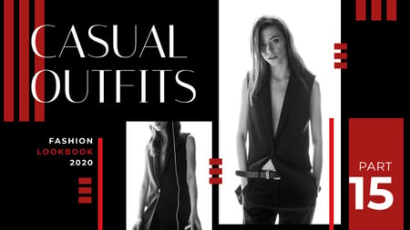 Fashion Ad Young Woman in Black Clothes Youtube Thumbnail Design Template