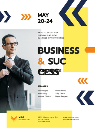 Business Conference Announcement with Confident Man in Suit Poster Design Template