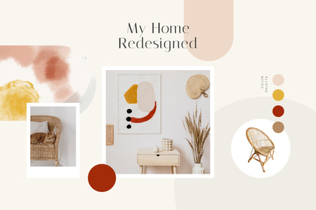 Wooden furniture in modern Interior Mood Board Design Template