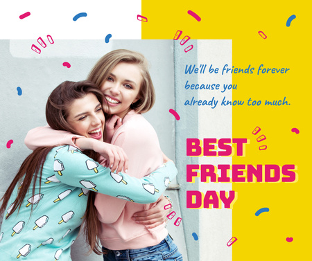 Young girls hugging on Best Friends Day Facebook Design Template