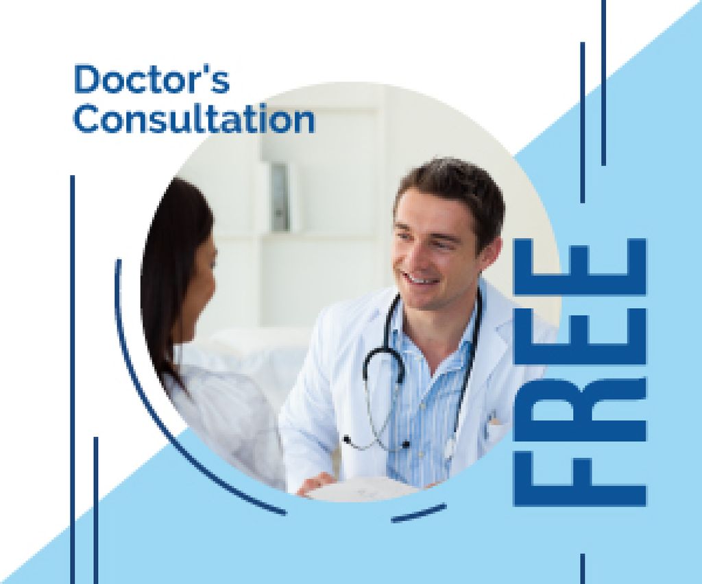 Template di design Consultation Offer with Doctor Talking to Patient Medium Rectangle