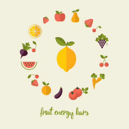 Circle frame of rotating fruits and vegetables Animated Post tervezősablon