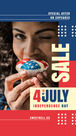 Woman Eating Independence Day Cupcake Instagram Story Design Template