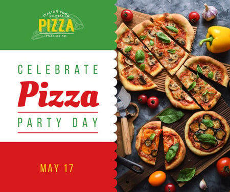 Pizza Party Day tasty slices Facebookデザインテンプレート