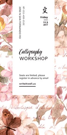 Calligraphy Workshop Announcement Watercolor Flowers Graphic Modelo de Design