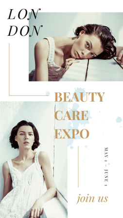 Beautycare Expo Annoucement with Young girl without makeup Instagram Story Modelo de Design