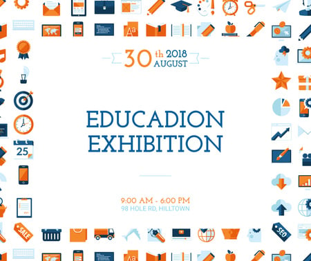 Education Exhibition Bright Sciences Icons Facebook Modelo de Design