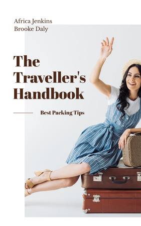 Smiling Travelling Girl with Vintage Suitcases Book Cover Design Template