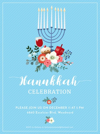 Hanukkah Celebration Invitation Menorah on Blue Poster US Šablona návrhu