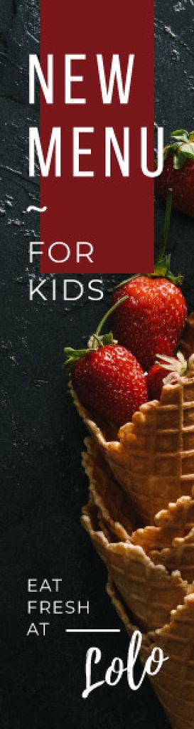 Plantilla de diseño de Kids Menu Promotion Strawberries in Waffle Cone Skyscraper 