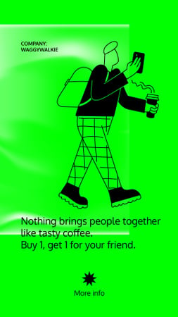 Szablon projektu Coffee To-Go Service Service z mężczyzną trzymającym filiżankę i telefon Instagram Story
