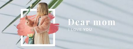 Mother's Day Greeting Girl with Flowers Bouquet Facebook Video cover Design Template