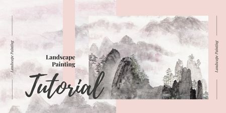 Landscape Painting Courses Ad with Scenic Snowy Mountains Twitter Design Template