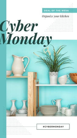 Cyber Monday Sale Kitchen utensils on shelves Instagram Story Design Template