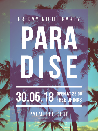 Night Party invitation on Tropical Palm Trees Poster US Šablona návrhu