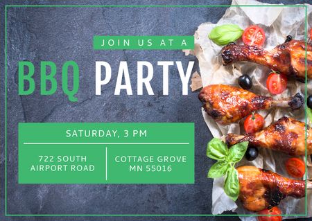 BBQ Party Invitation Grilled Chicken Postcard Design Template