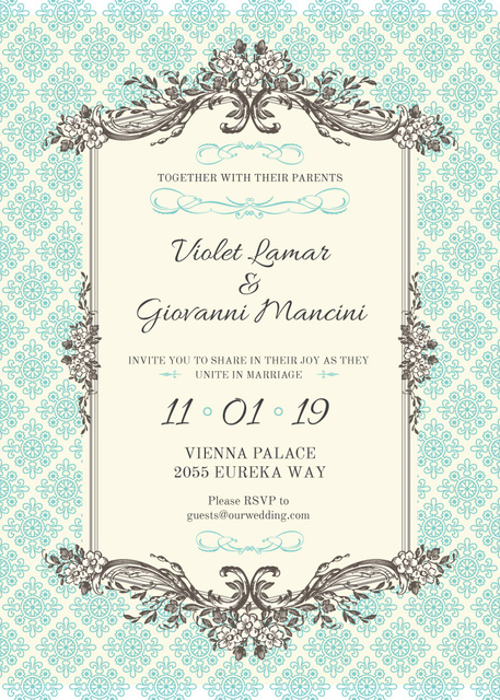 Wedding Invitation in Vintage Style in Blue Invitation Design Template