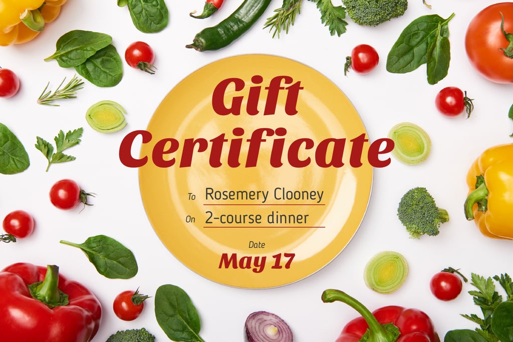 Dinner Offer with Plate and Vegetables Gift Certificateデザインテンプレート