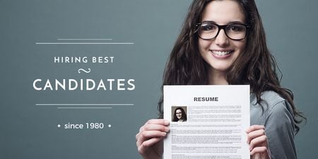 Hiring Candidates with Girl Holding Her Resume Twitter tervezősablon
