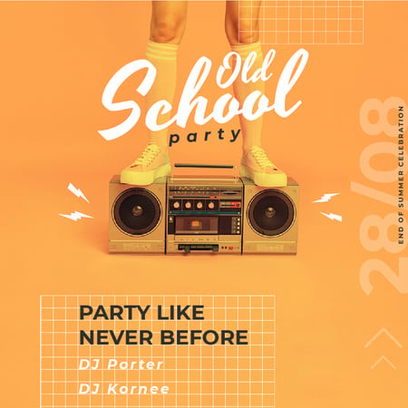Old School Party Invitation with Man Standing on Boombox Animated Post Design Template