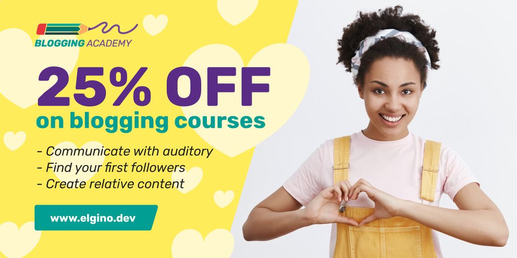 Lifestyle Blog Ad Woman Showing Heart Symbol in Yellow Image Design Template