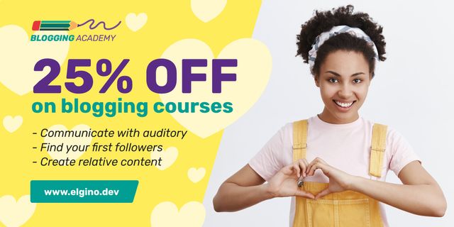 Lifestyle Blog Ad Woman Showing Heart Symbol in Yellow Image Modelo de Design