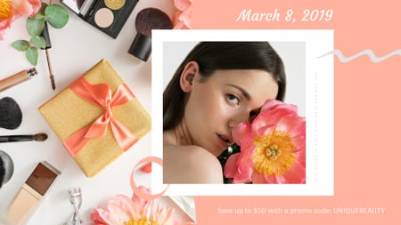 Makeup Gift Girl Holding Flower Full HD video Modelo de Design