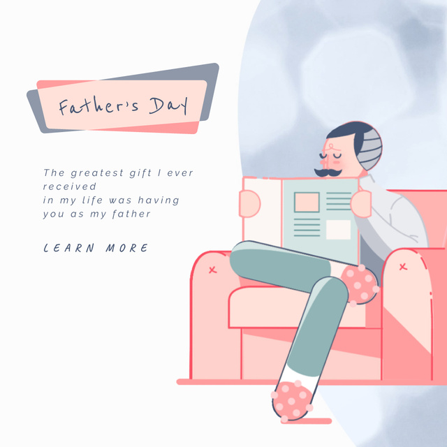 Plantilla de diseño de Father's Day with Father and kids reading newspaper Animated Post 