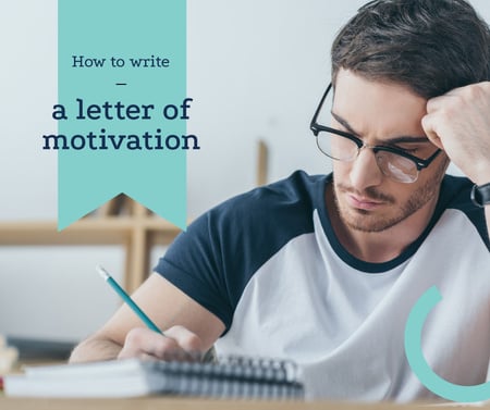 Student writing Letter of motivation Facebook Modelo de Design