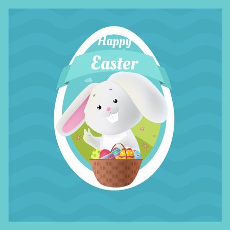 Easter bunny with colored eggs in basket Animated Post tervezősablon
