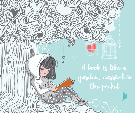 Little girl reading book Facebook Design Template