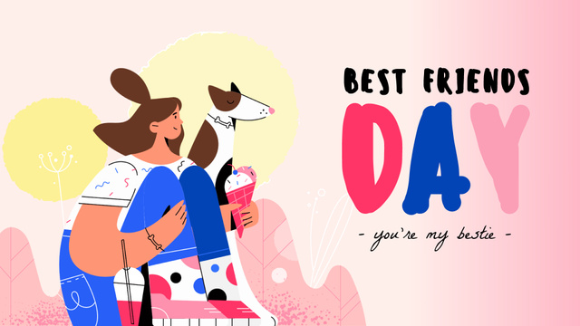 Best Friends Day Girl and Dog Eating Ice-Cream Full HD video Design Template